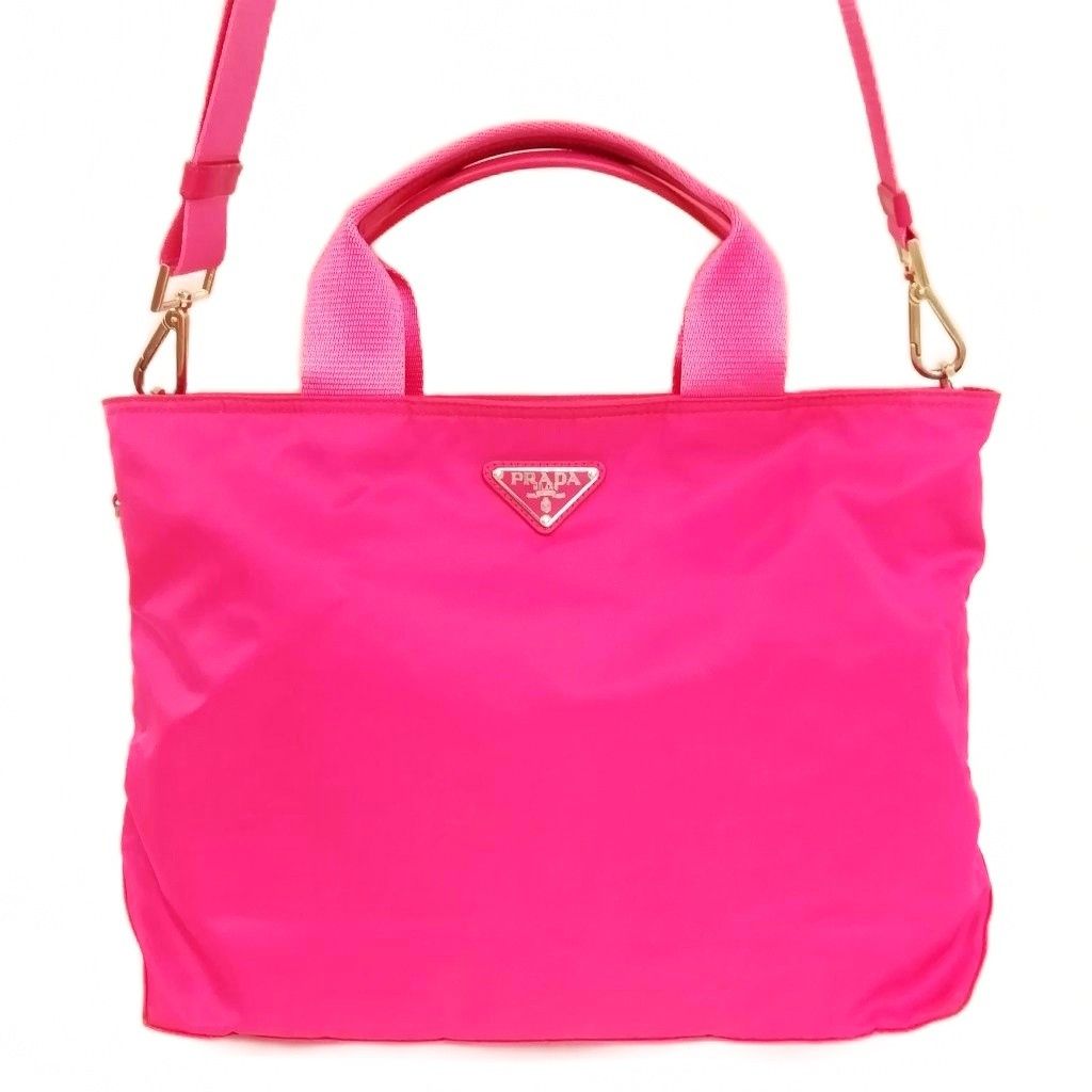 プラダ ハンドバッグ PRADA 三角ロゴプレート ショルダーバッグ ピンク