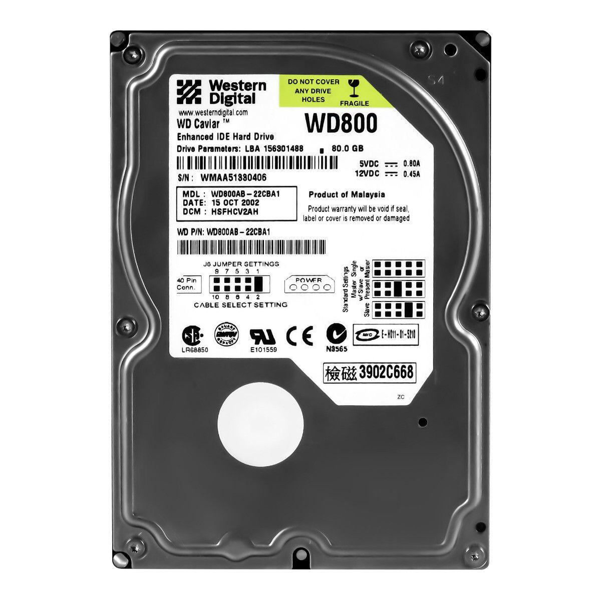 【3年保証】Wd Car 80gb 5.4k 2mb Ata 3.5 Wd800ab-22cba1