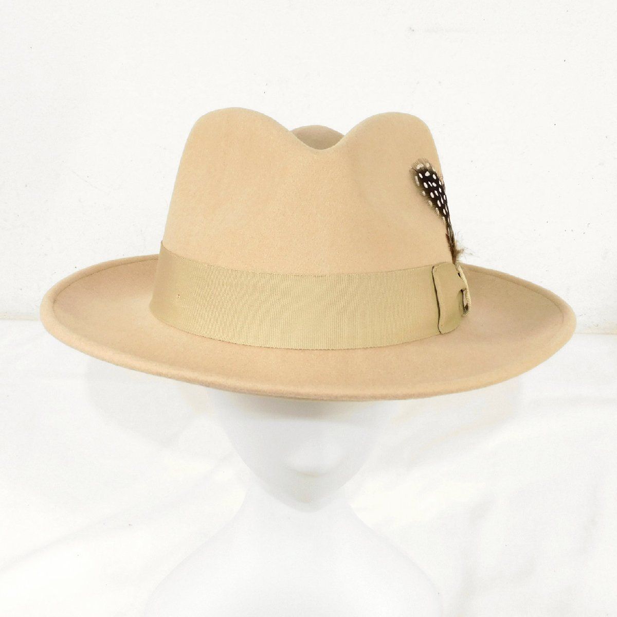 中折れハット 60 cm Lサイズ ハードフェルト ベージュ フェドーラ 紳士ハット ワイドブリム