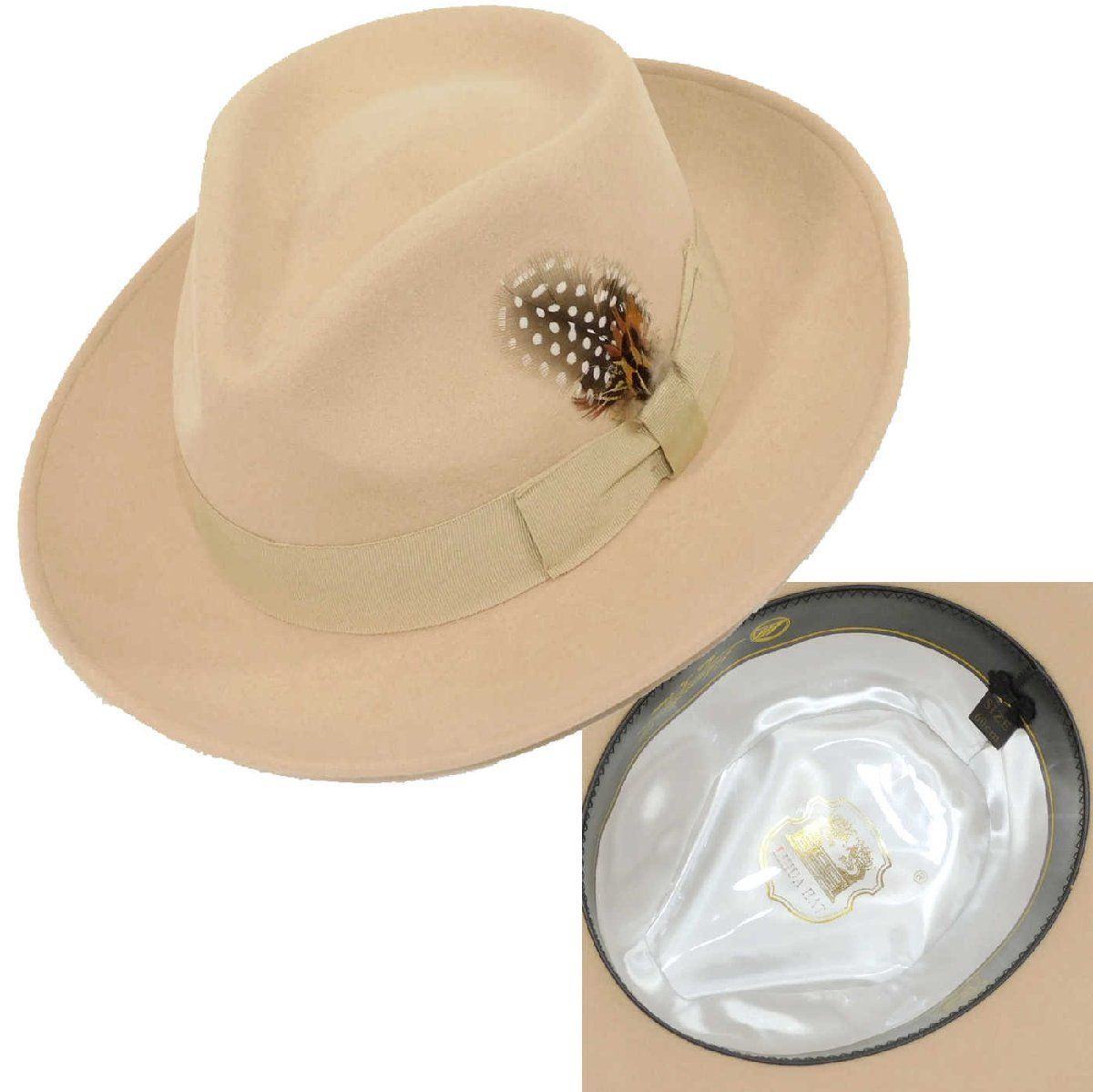 中折れハット 60 cm Lサイズ ハードフェルト ベージュ フェドーラ 紳士ハット ワイドブリム