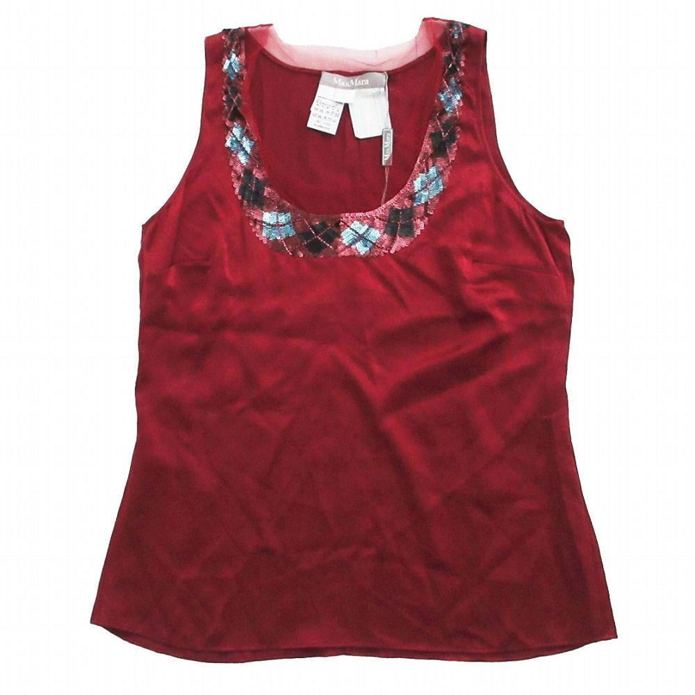 Max Mara マックスマーラ 銀タグ シルク スパンコール ブラウス ノースリーブ トップス 42 L レディース