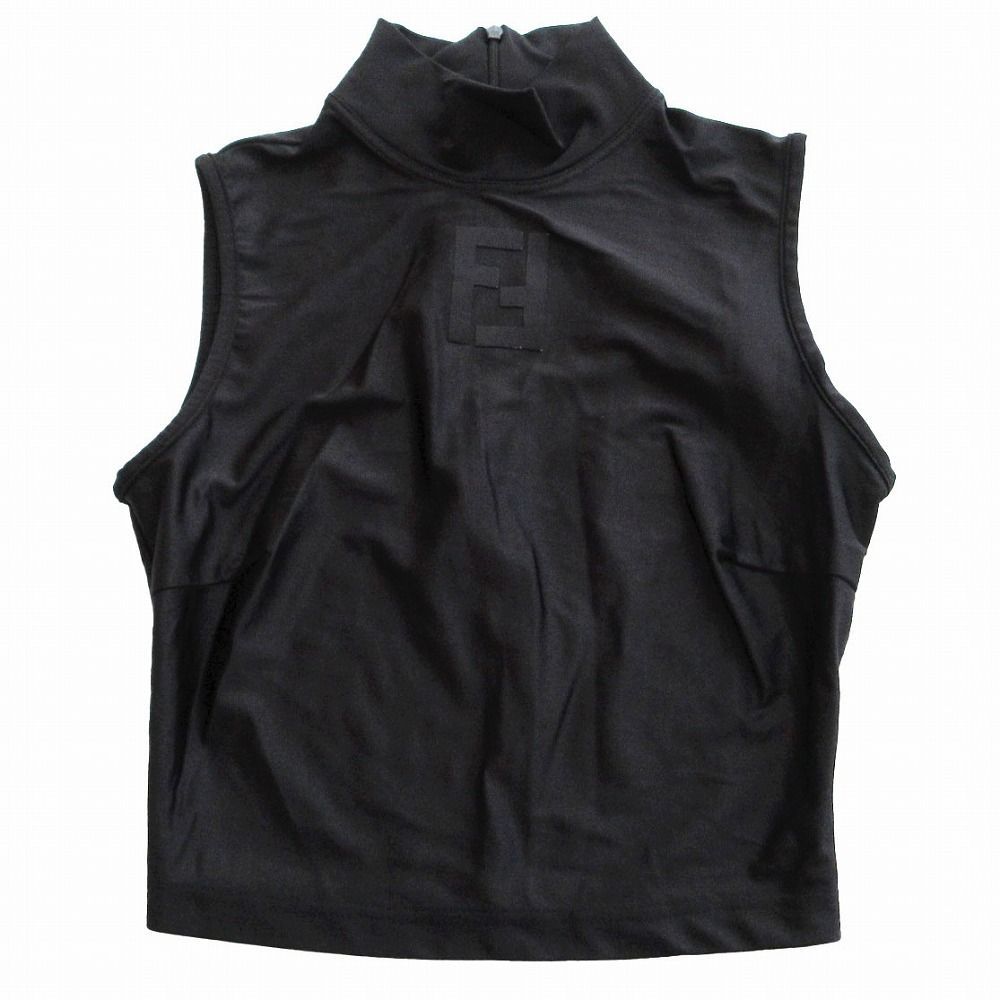 FENDI フェンディヴィンテージ Y 2 K ワンポイント ロゴ ストレッチ クロップド カットソー ノースリーブ ハイネック 40 M