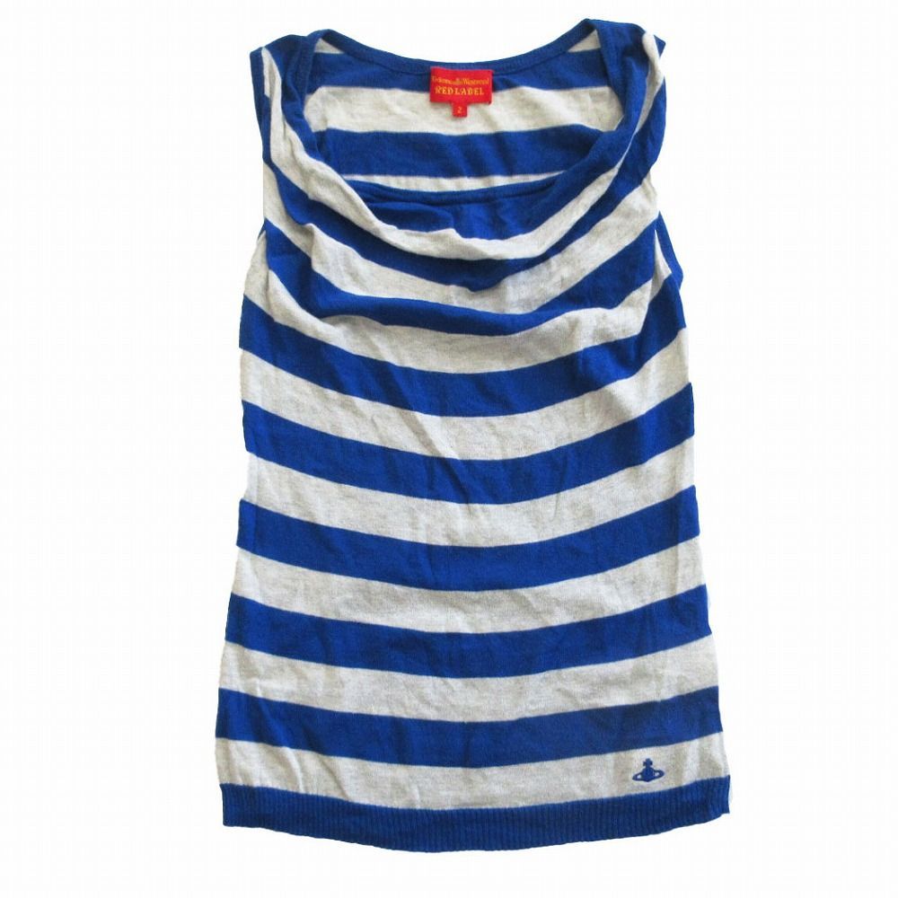 Vivienne Westwood ヴィヴィアンウエストウッド レッドレーベル ボーダー オーブロゴ ノースリーブ トップス 2 M ブルー
