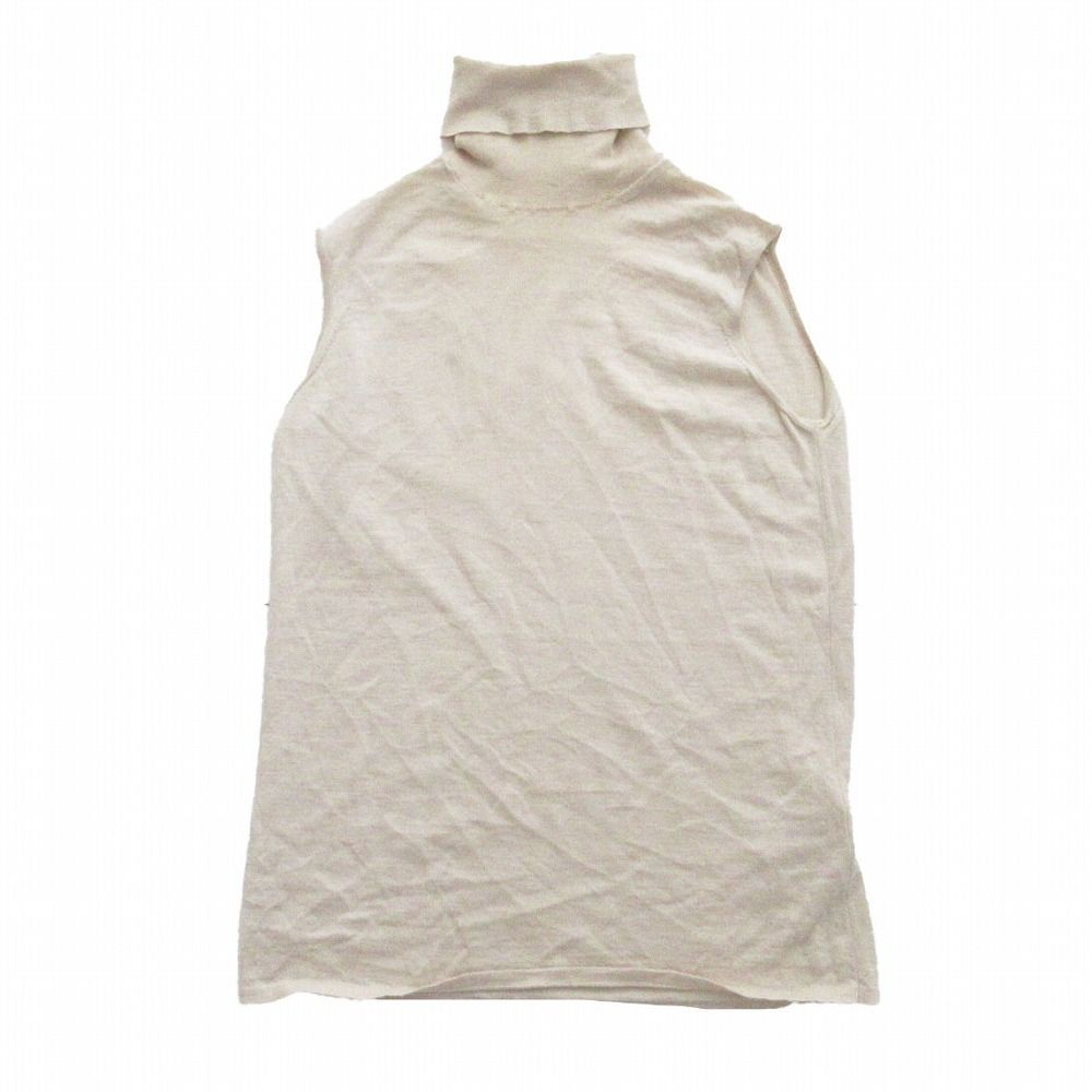 HERMES エルメス マルジェラ期 カシミヤ タートルネック ノースリーブ トップス ライトベージュ サイズXS レディース