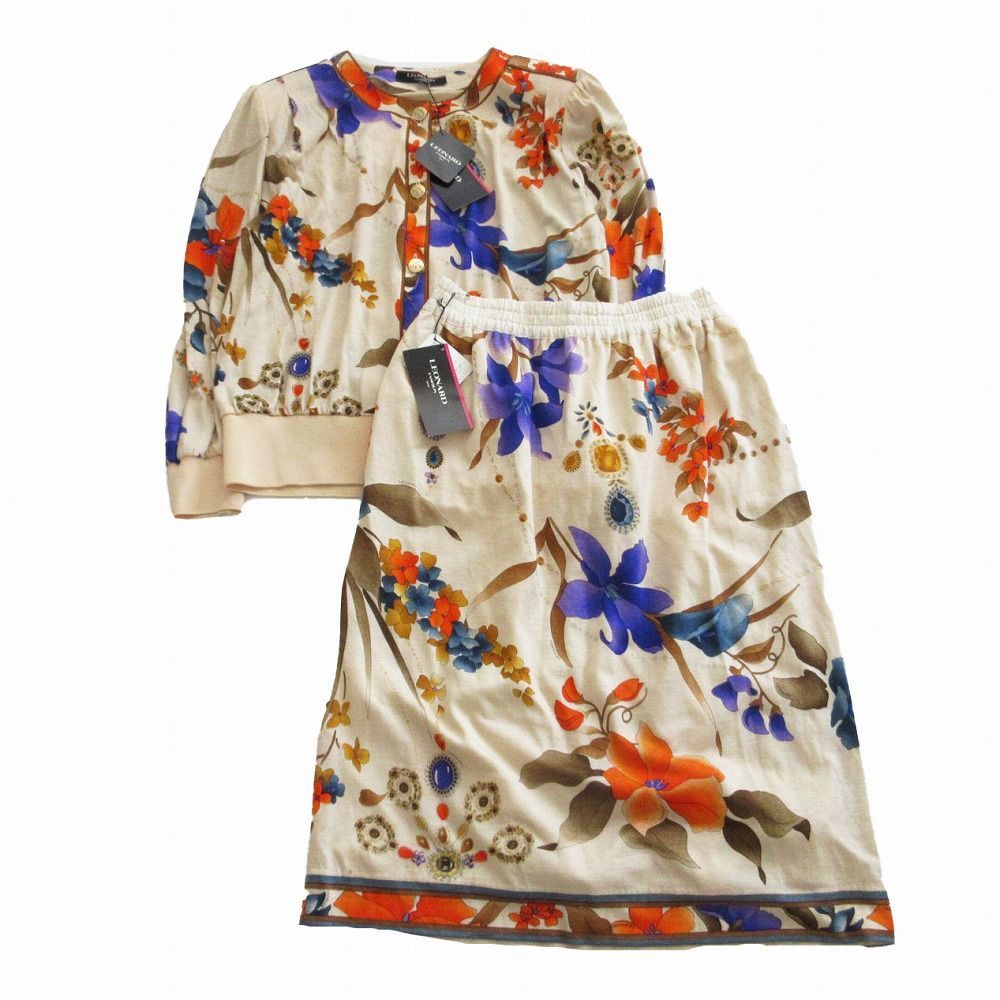 LEONARD レオナール フラワープリント ノー ジャケット スカート セットアップ サイズL 69 レディース