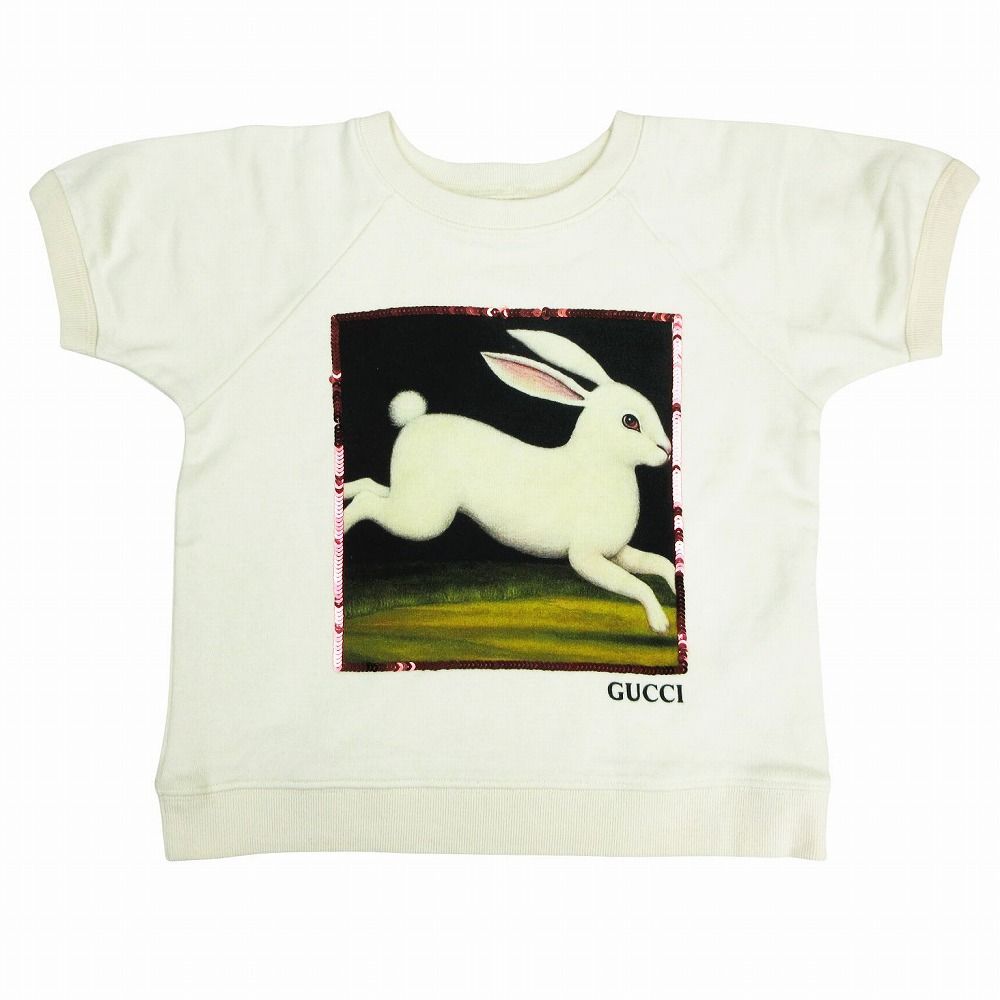 GUCCI グッチ 596232 XJCAQ ラビット スウェット トレーナー トップス スパンコール装飾 半袖 アイボリー サイズ4 110 cm