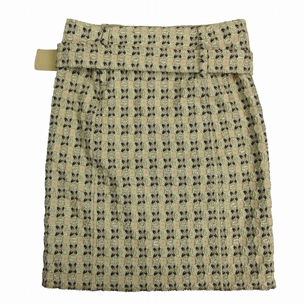 PRADA プラダ ひざ丈スカート ベージュ PRADA プラダ ジャガード総柄 ベルト付き タイトスカート ひざ丈