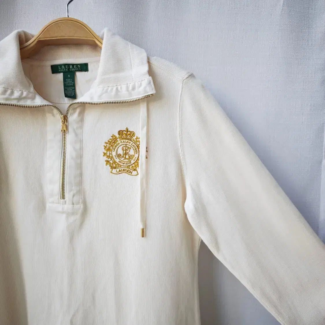 ローレン ラルフローレン GOLD クレスト ハーフ ジップアップ プルオーバー アイボリー S