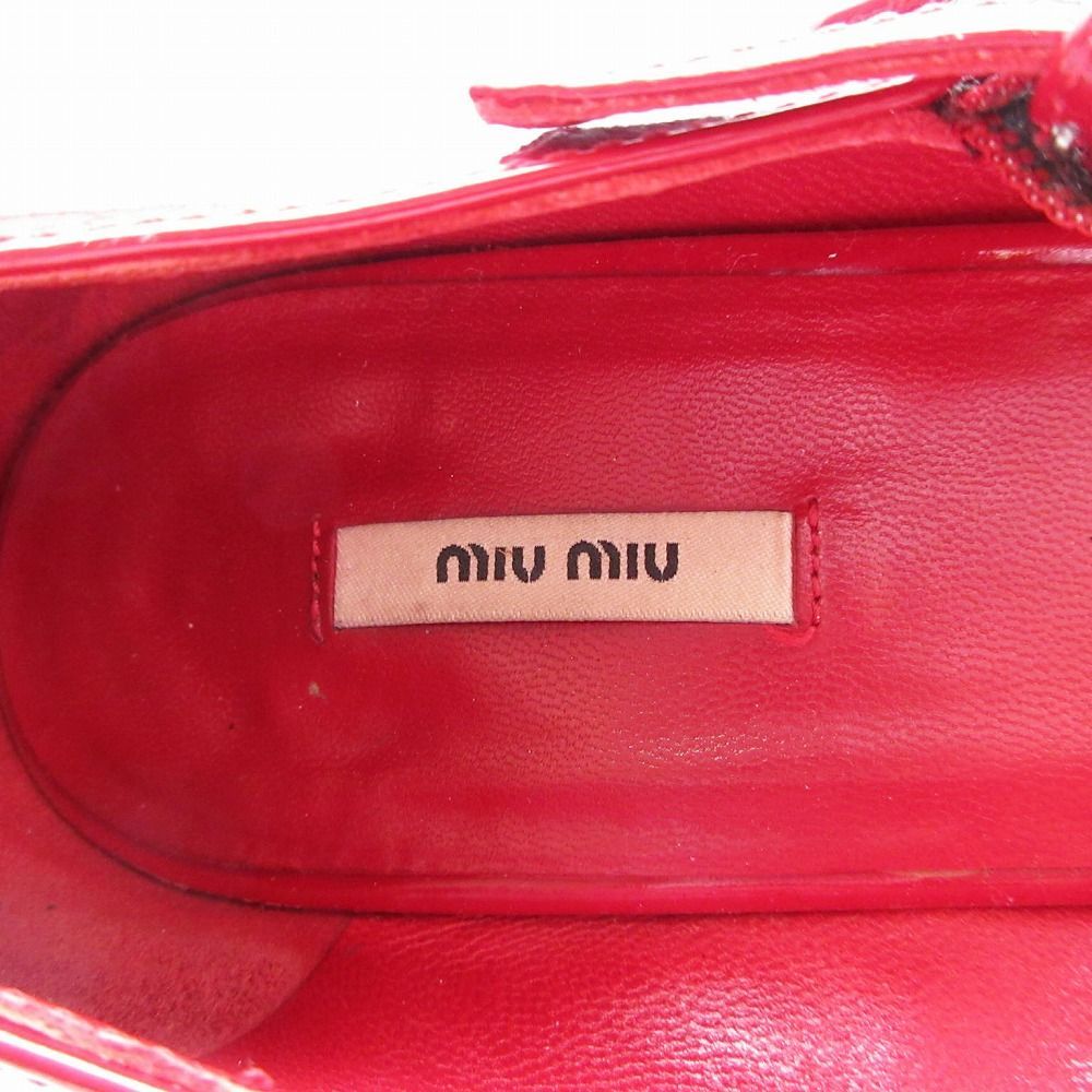 miumiu ミュウミュウ エナメル ストラップ フラットシューズ レッド