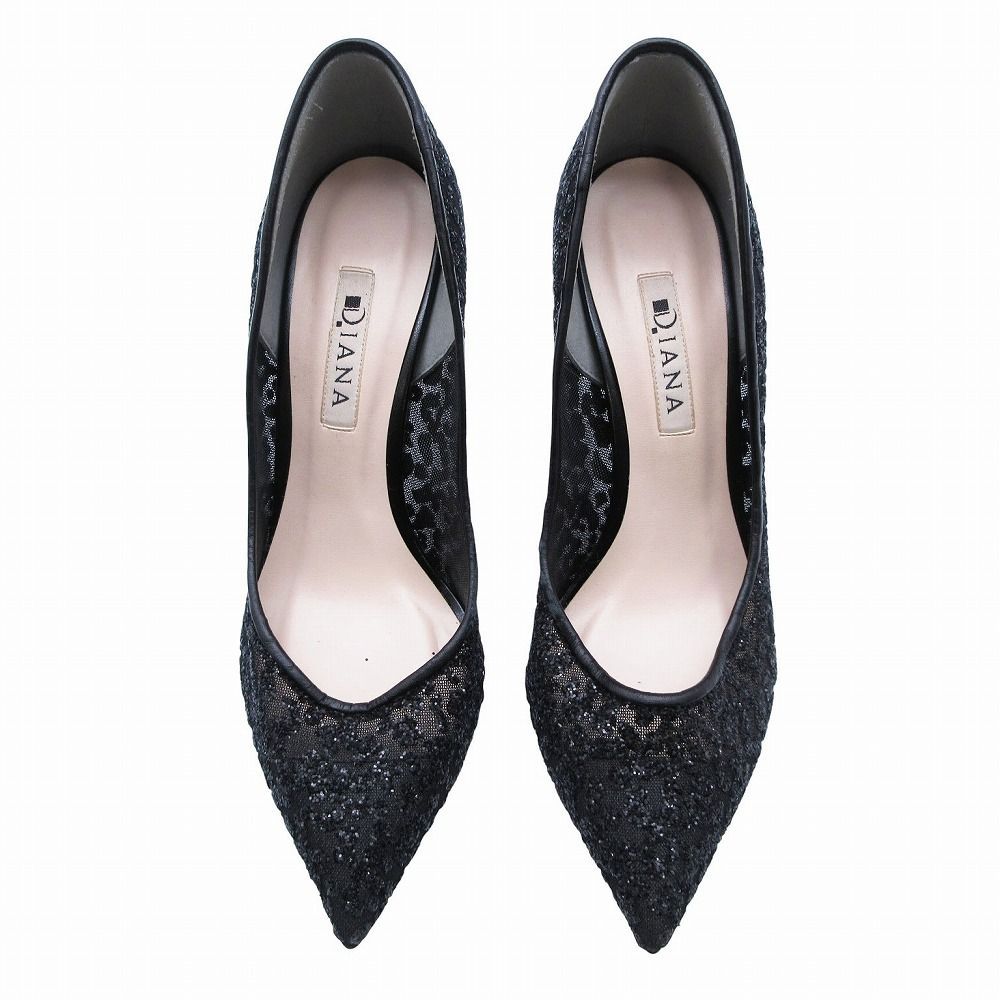 DIANA ダイアナ グリッター レース ポインテッドトゥ パンプス
