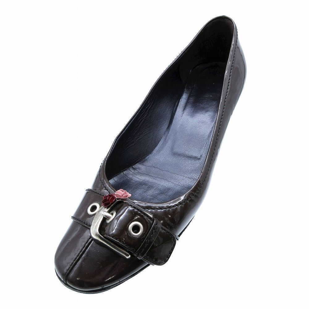 miumiu ミュウミュウ エナメル フラワーモチーフ ベルト ローヒール