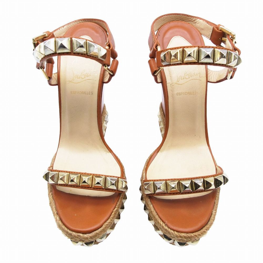 クリスチャンルブタン ウエッジソールサンダル 茶系 Christian Louboutin クリスチャンルブタン スタッズ アンクル