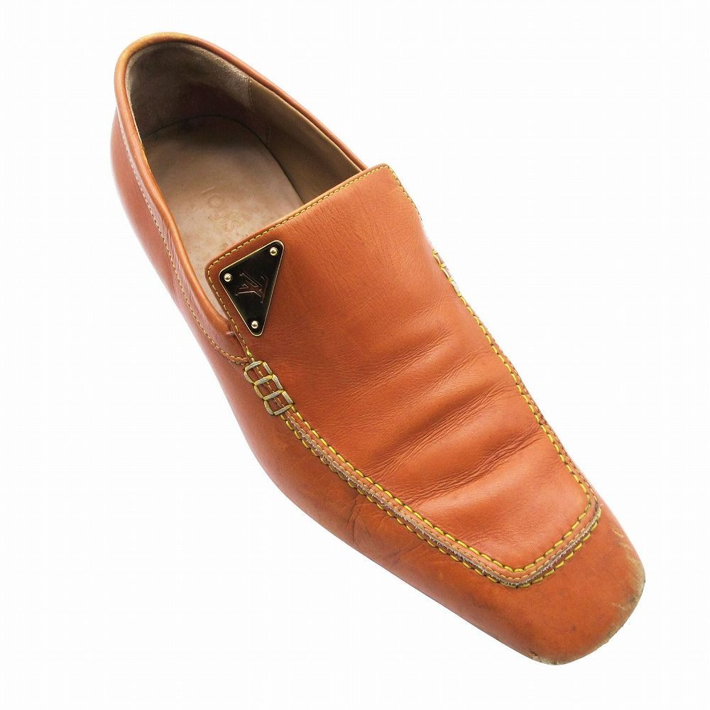 LOUIS VUITTON ルイヴィトン ロゴプレート レザースリッポンシューズ ブラウン サイズ6 25 cm メンズ