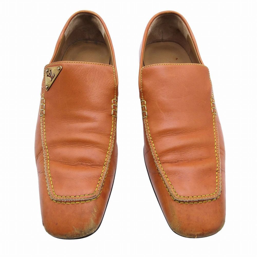  LOUIS VUITTON ルイヴィトン ロゴプレート レザースリッポンシューズ ブラウン サイズ6 25 cm メンズ スリッポン 靴