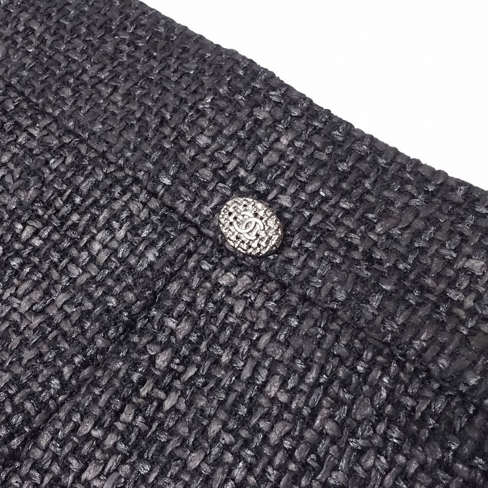CHANEL シャネル ツイードスカート タイト ひざ丈 ココマークプレート Tweed Braided 14 P 47766 40 L 黒 レディース