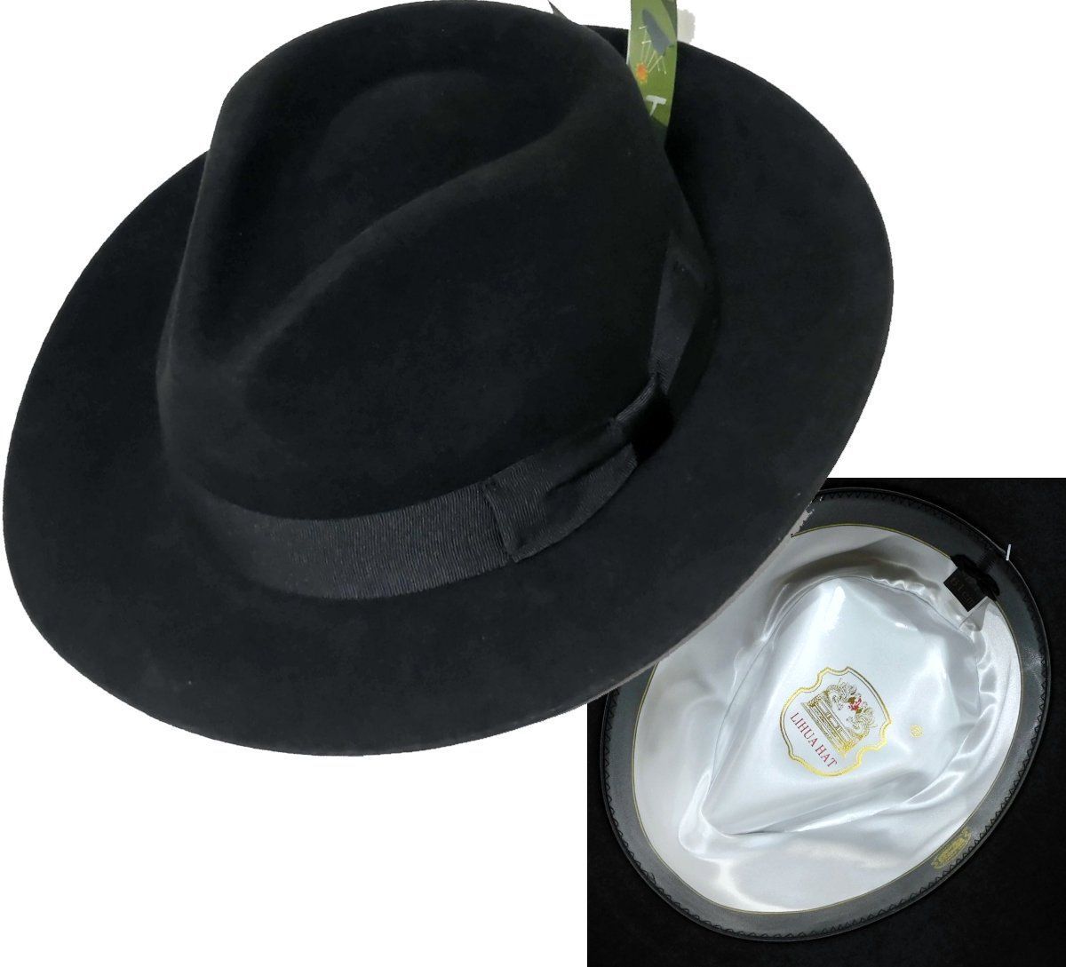中折れハット 62 cm Lサイズ ハードフェルト ブラック フェドーラ 紳士ハット ワイドブリム