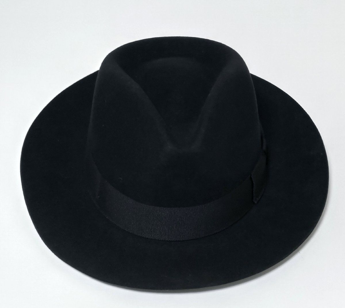 中折れハット 62 cm Lサイズ ハードフェルト ブラック フェドーラ 紳士ハット ワイドブリム