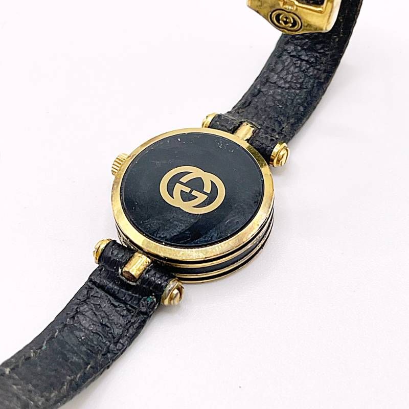稼動品　GUCCI グッチ　ブラック　サイドシェリー　ラウンド　レディース腕時計 GUCCI（グッチ） サイドシェリー 腕時計 時計 GP クオーツ レディース
