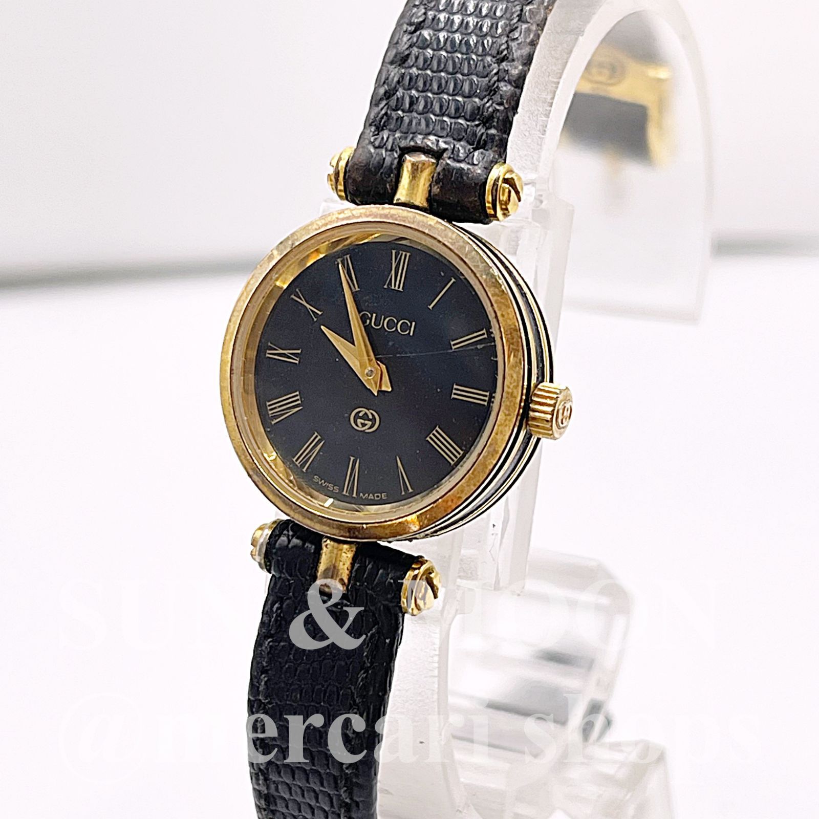 稼働 GUCCI グッチ レディース腕時計 シェリーライン ブラック文字盤