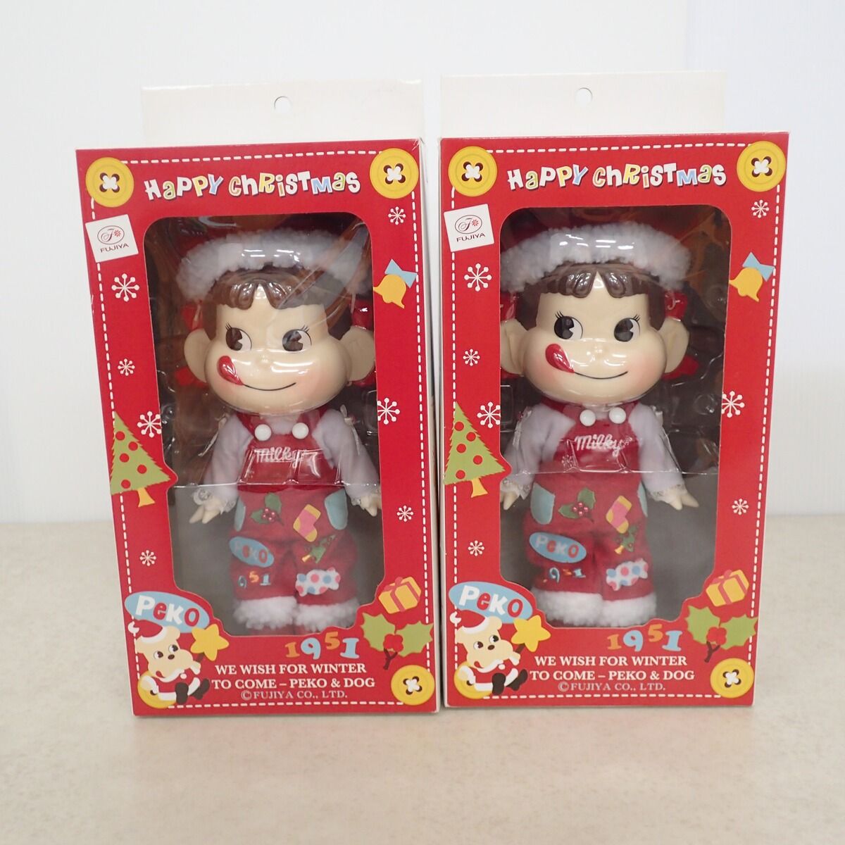 未開封 不二家 FUJIYA ペコちゃん 人形 2009 ハッピークリスマス 2点
