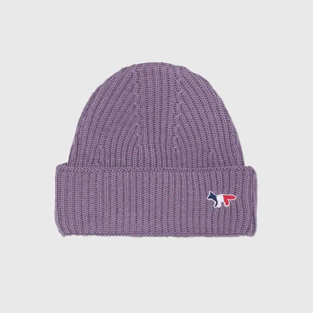 のみ メゾンキツネ トリコロール 三色キツネ ウール ビーニー ライラック ラベンダー