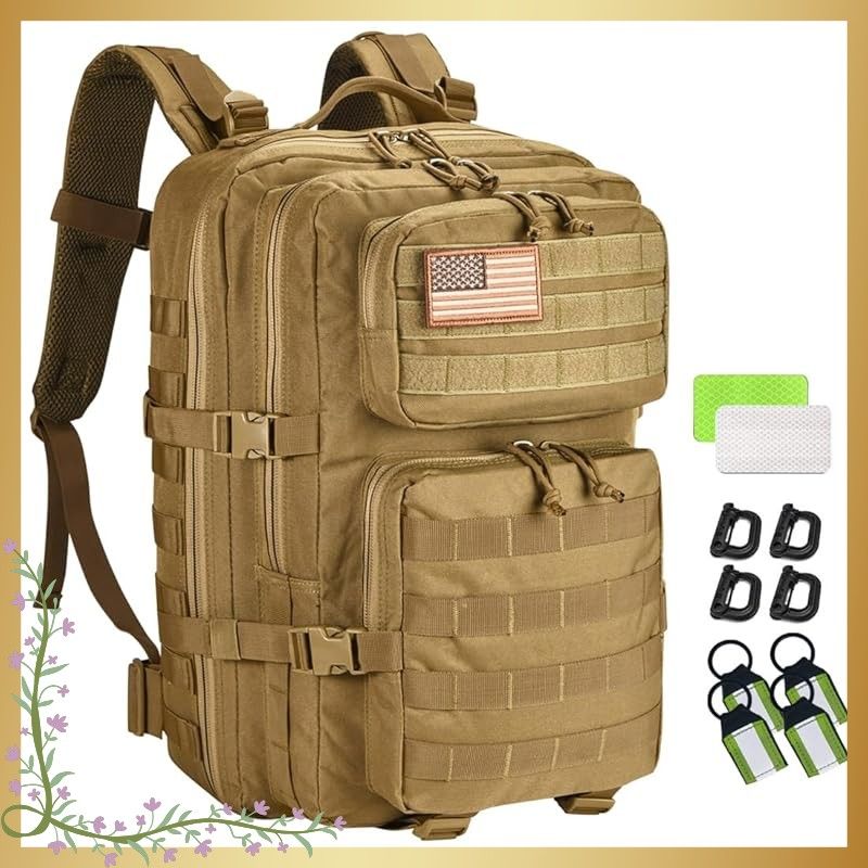 超激得，定番 [R.SASR] 45リットルミリタリーリュックサック、タクティカルバッグ、アウトドアキャンプハイキングバックパック(D カーキ 45L) 0 リュック・バックパック