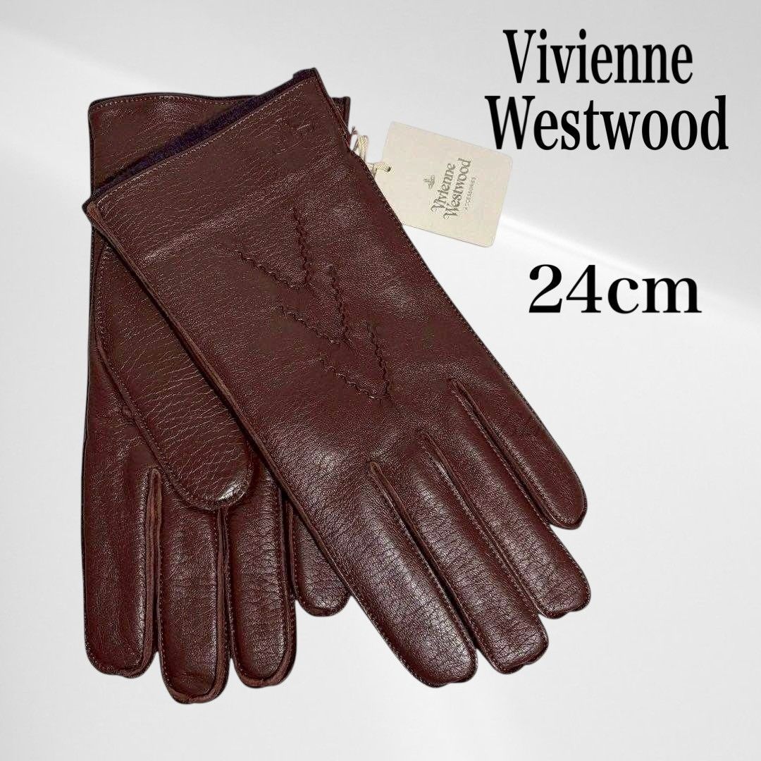 新品未使用　vivienne westwood ブラウン レザー 手袋 24cm タグ付き・未使用品】 ヴィヴィアン ウエストウッド 手袋 レザー