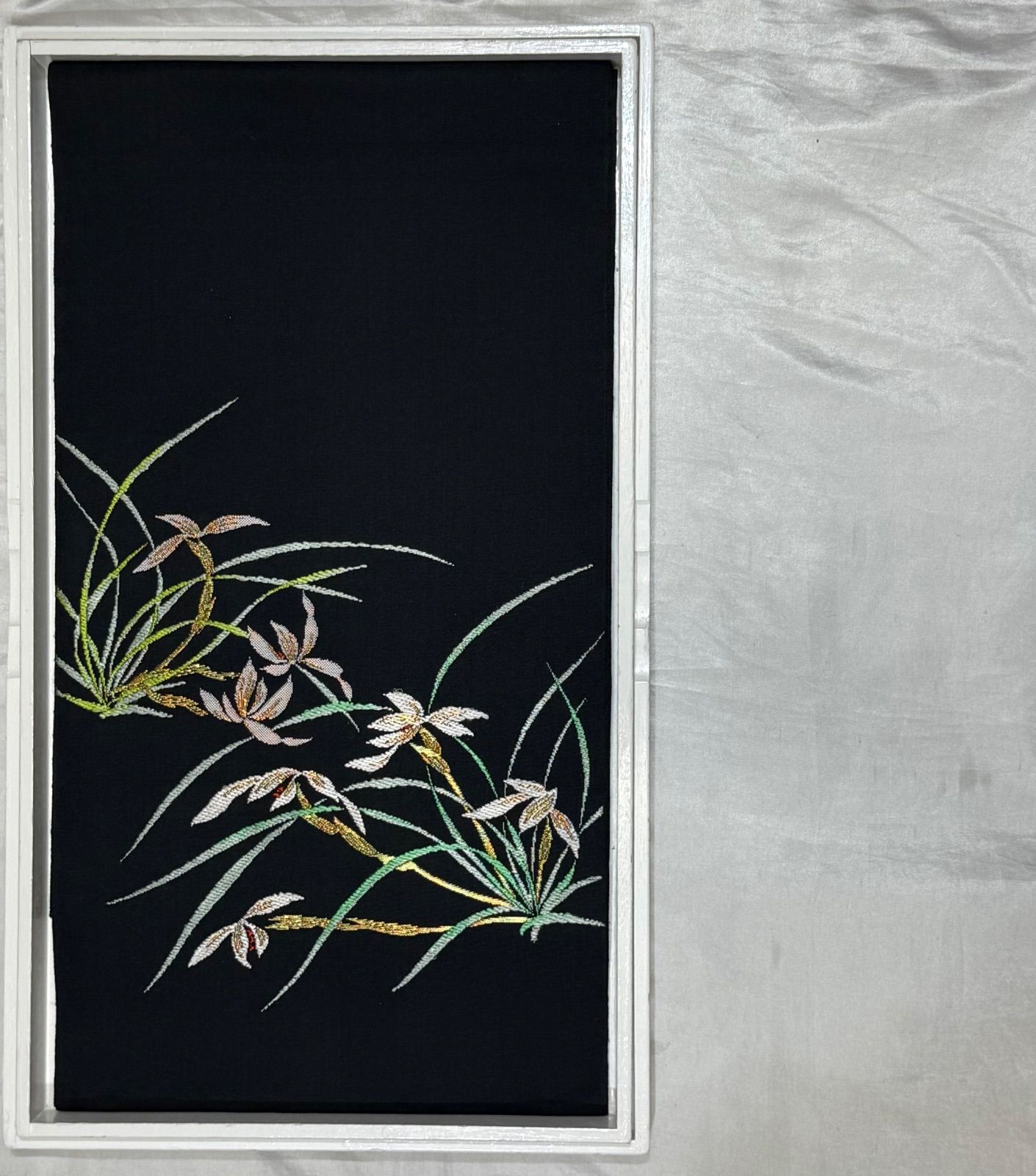 絢爛 華麗 たつむら ブルー蘭正絹袋帯長さ433 cm