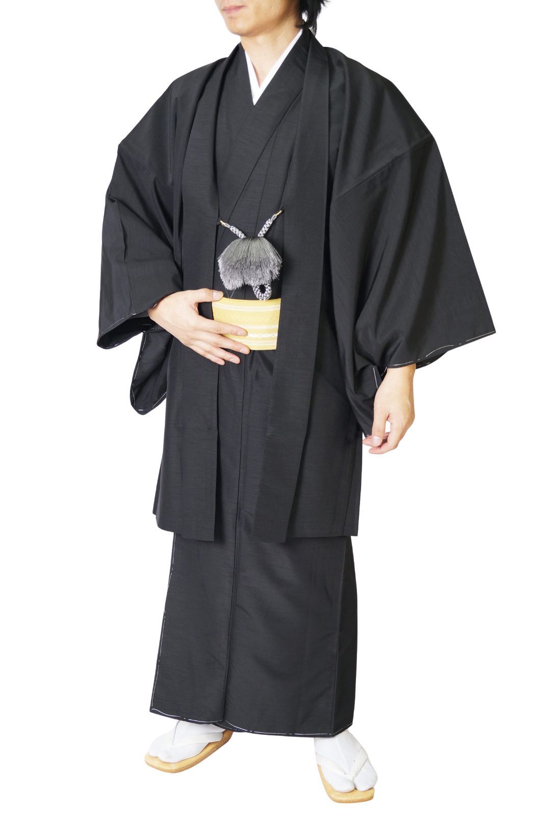 着物 男物 メンズ 洗える紬風 アンサンブル 羽織セット PO-71 11 2点セット S M L LL 3 4 5 黒