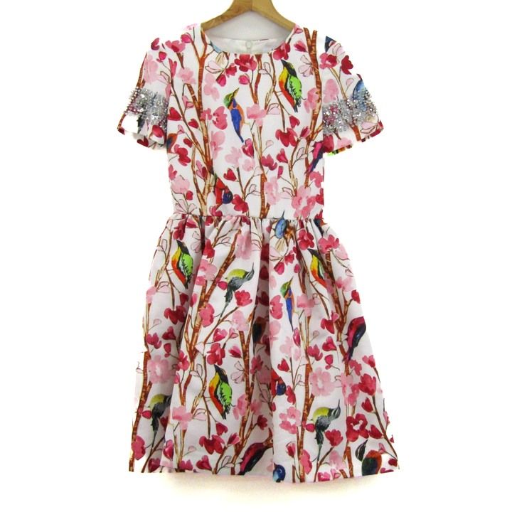 ブルーガール ワンピース トップス 半袖 花柄 ドレス レディース I ピンク×白×茶 BLUGIRL