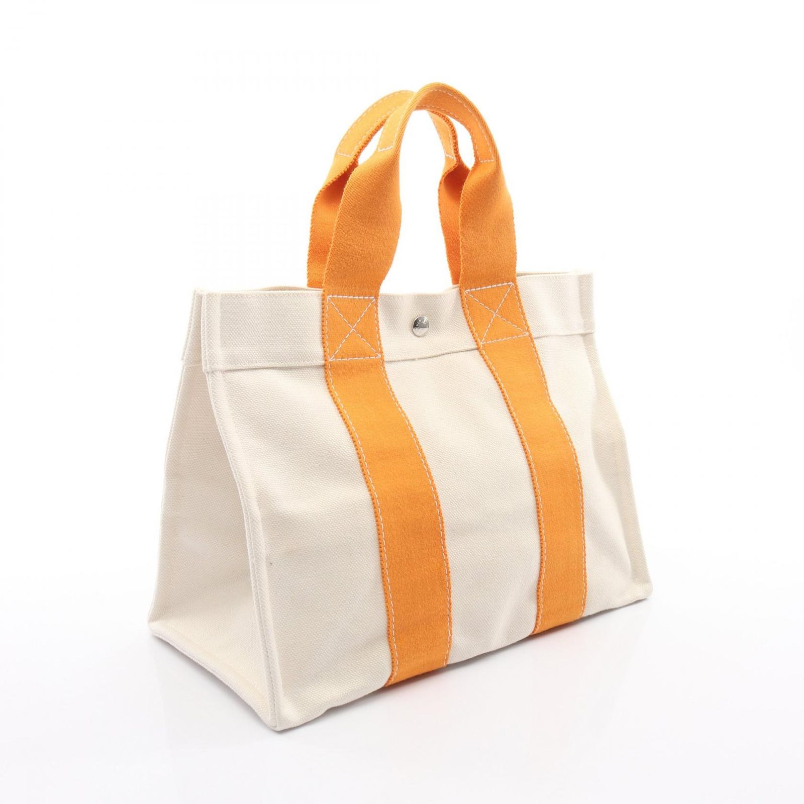 美品 破れなし エルメス HERMES ボラボラ PM トートバッグ バッグ ハンドバッグ キャンバス 布 白 オレンジ 正規品 クリーニング済み 1円~