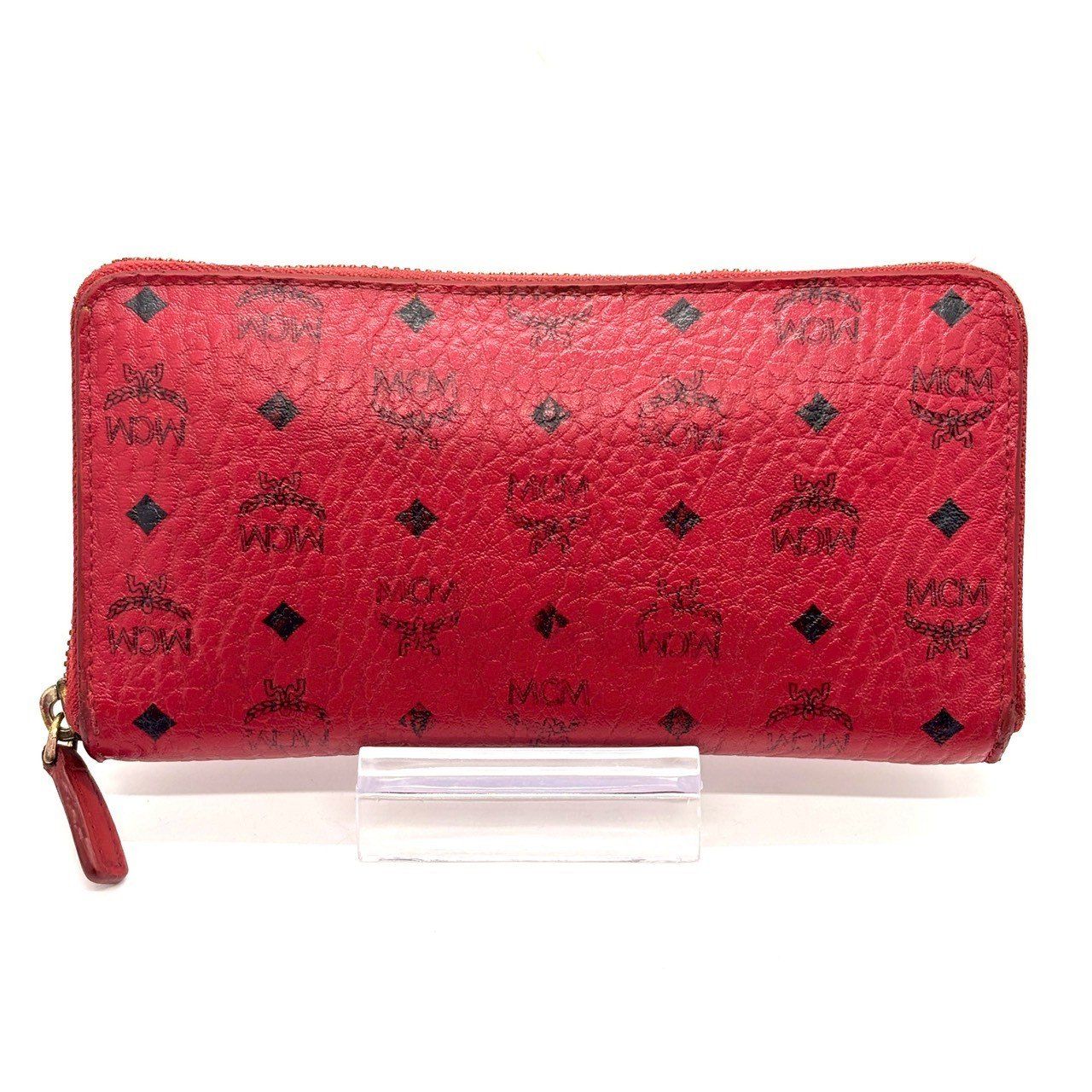視線を奪う病み赤】 MCM 長財布 ラウンドファスナー ヴィセトス柄 ロゴ