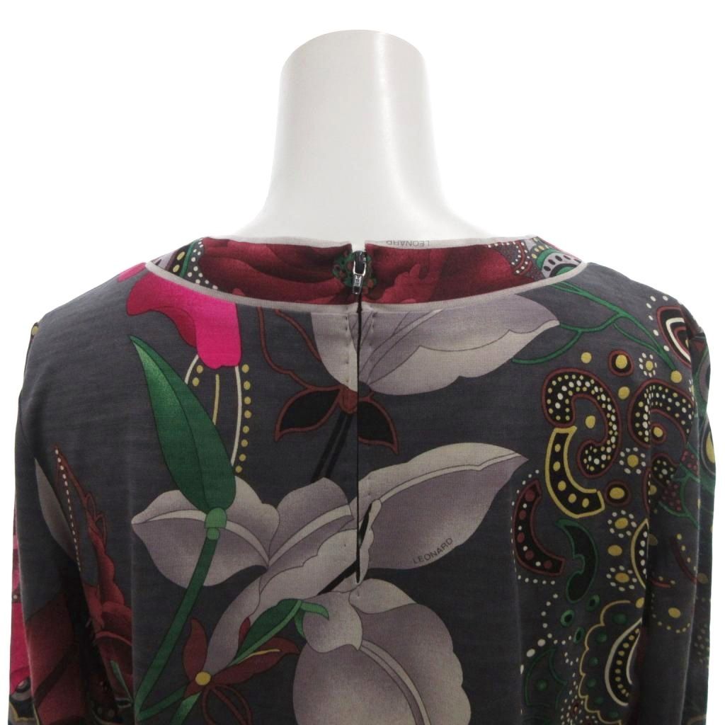 レオナール LEONARD カットソー シルク混 長袖 38 グレー 花柄