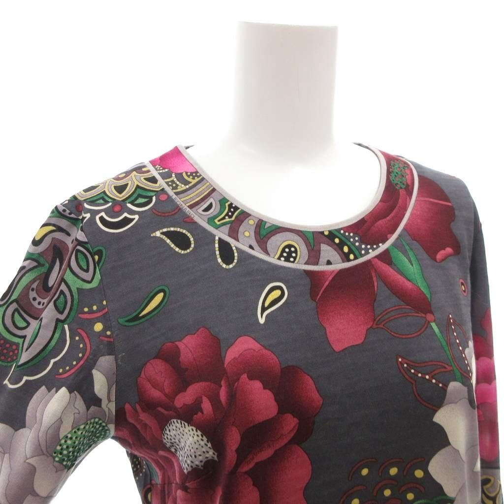 レオナール LEONARD カットソー シルク混 長袖 38 グレー 花柄