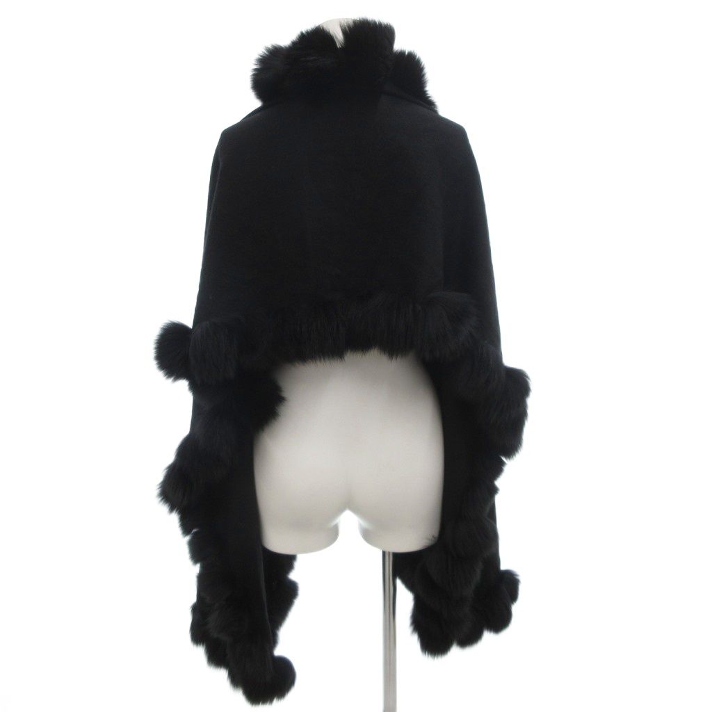 ジバンシィ マフラーケープ 大判ストール 羽織り ボンボン カシミヤ ロング 黒 ブラック FF GY 62