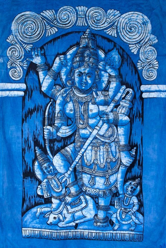 [大サイズ]バティック染めのタペストリー風神様布 - ドゥルガー[約85x130cm] / 壁掛け 壁飾り タペストリー