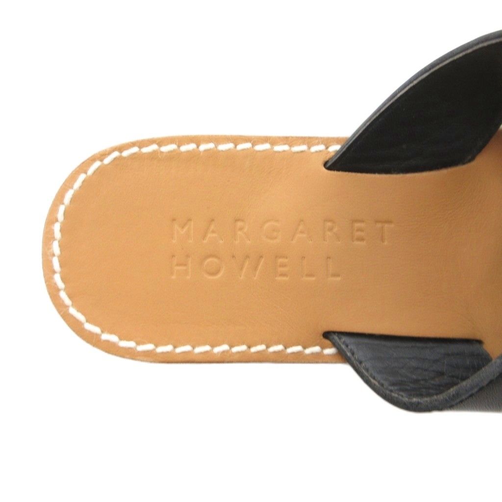  マーガレットハウエル HOWELL レザークロスサンダル スライド フラット M 黒 ブラック GV GY 62 サンダル サンダル ミュール