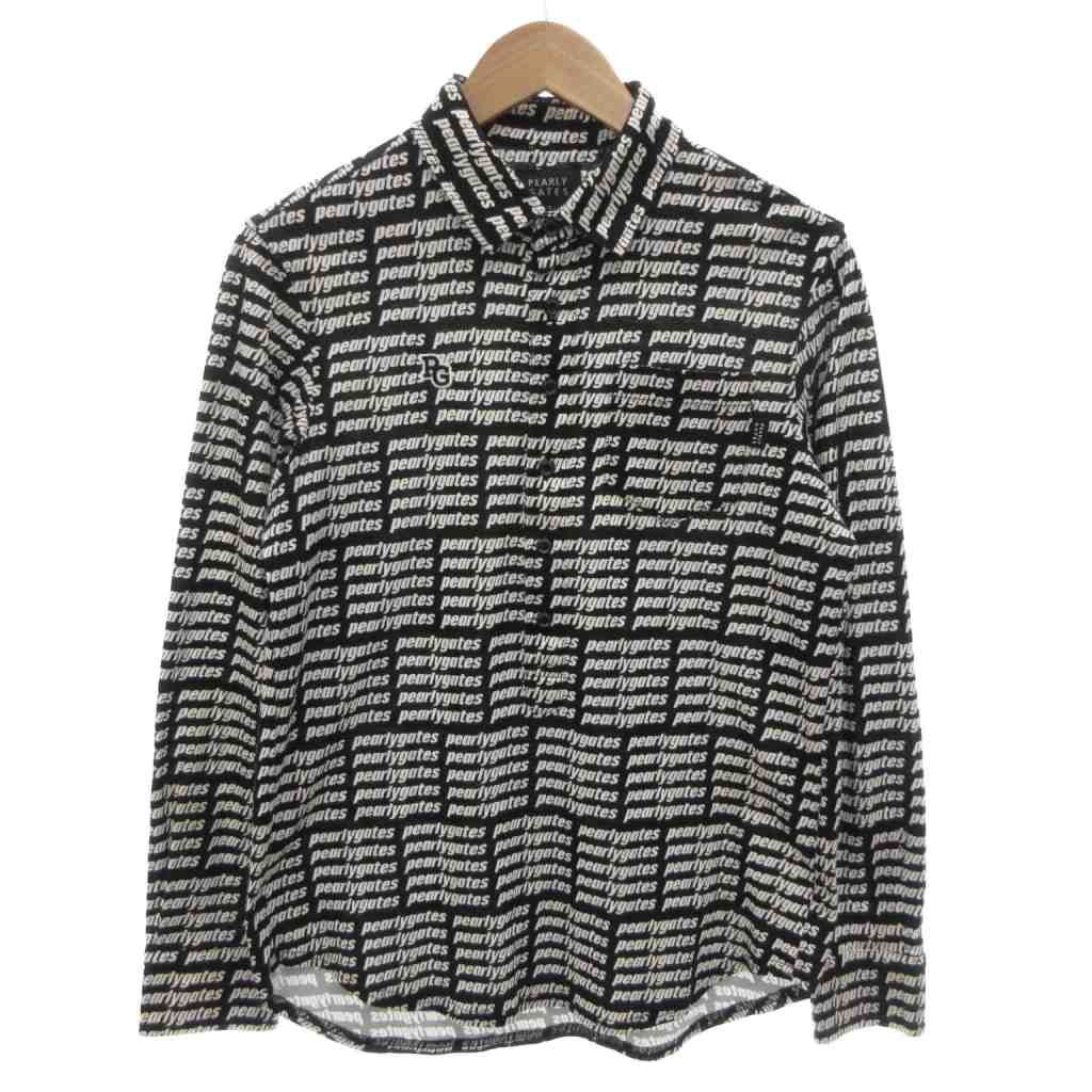 パーリーゲイツ PEARLY GATES ポロシャツ バイ 長袖 4 白 ホワイト 黒 ブラック 総柄 ロゴ FF GY 62