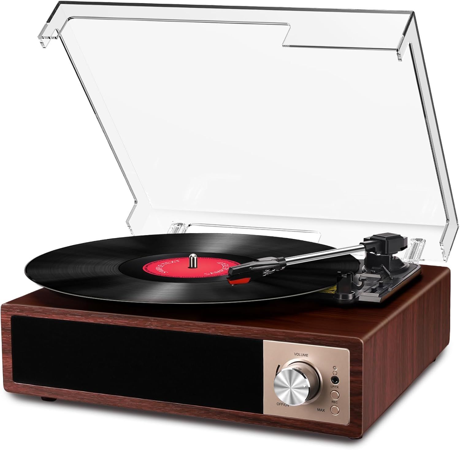 レコードプレーヤー Bluetooth送信と受信 USBで録音と音楽再生 スピーカー内蔵 33 45 78回転と7 10 12インチ対応 赤胡桃色