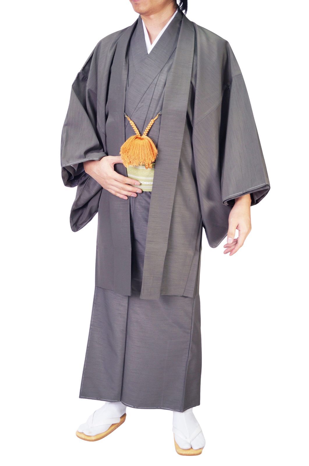 着物 男物 メンズ 洗える紬風 アンサンブル 羽織セット PO-71 11 2点セット S M L LL 3 4 5 墨