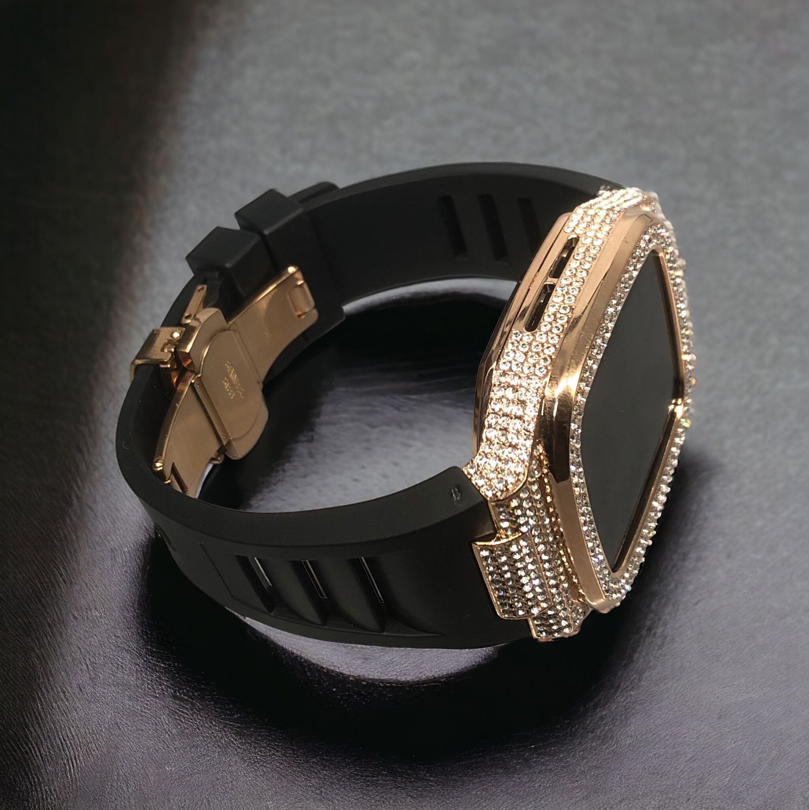 GimelZayinセット cs ブラック ローズゴールド アップルウォッチ ラバーベルト ステンレス Apple Watch キラキラ ケース カバー 44 mm 45 46 バンド