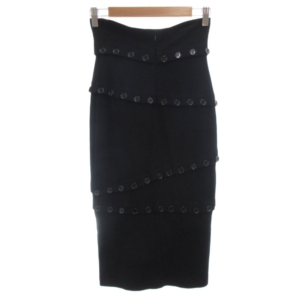 ドルチェ-ガッバーナ ドルガバ DOLCE-GABBANA ペンシルスカート タイト ウール 40 黒 ブラック ティアード ボタンデザイン ニット ミディ丈 FF GY 62