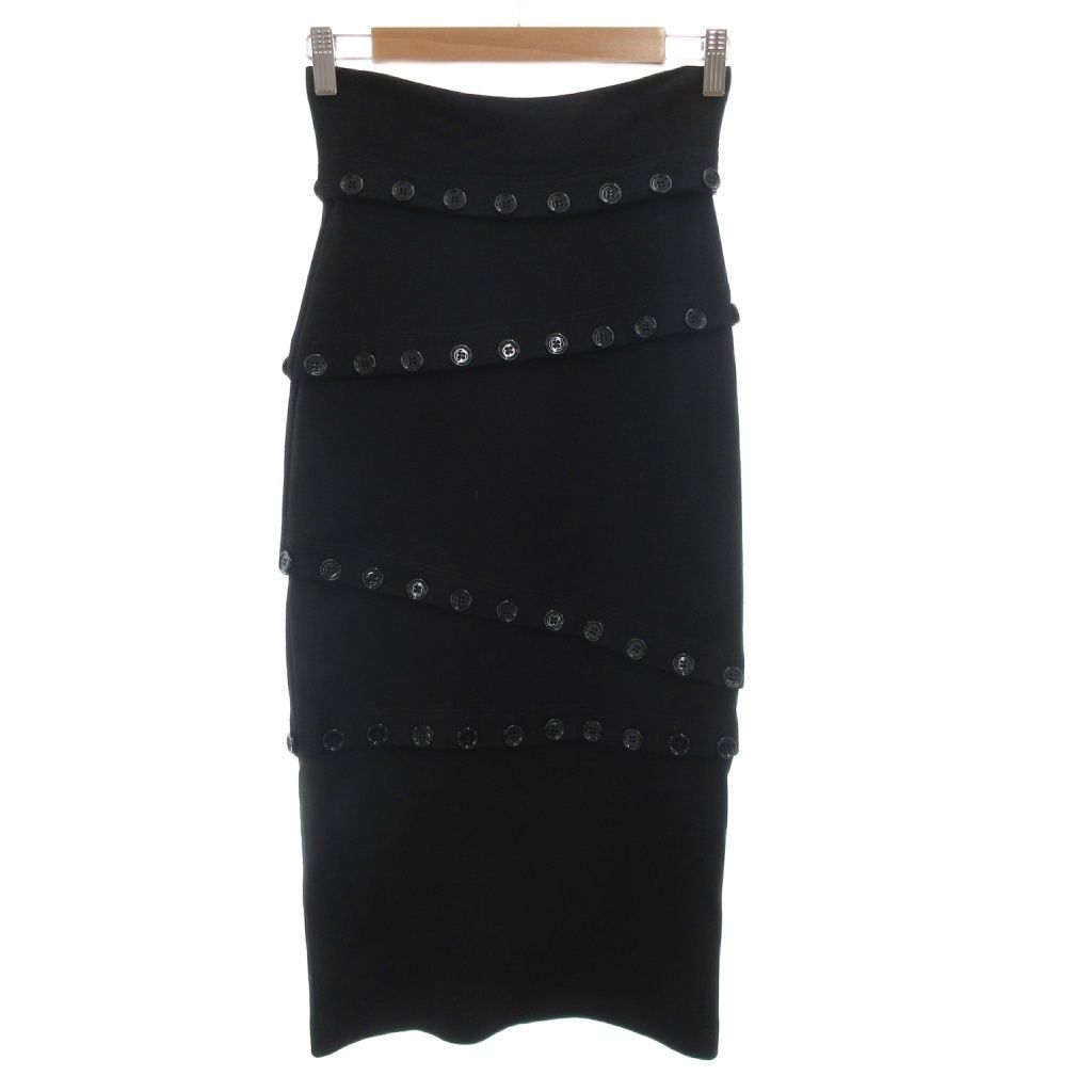 ドルチェ-ガッバーナ ドルガバ DOLCE-GABBANA ペンシルスカート タイト ウール 40 黒 ブラック ティアード ボタンデザイン ニット ミディ丈 FF GY 62