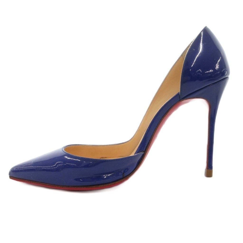 クリスチャンルブタン Christian louboutin イリザ Iriza パンプス ピンヒール ハイヒール ポインテッドトゥ エナメル パテントレザー 36.5 青 ブルー GV