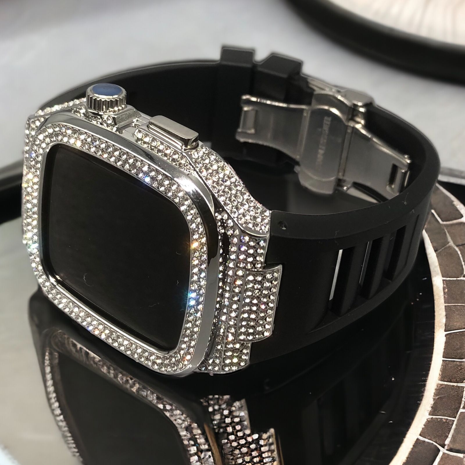 GimelZayinセット cs ブラック シルバー アップルウォッチ ラバーベルト ステンレス Apple Watch キラキラ ケース カバー 42 mm 44 45 46 バンド