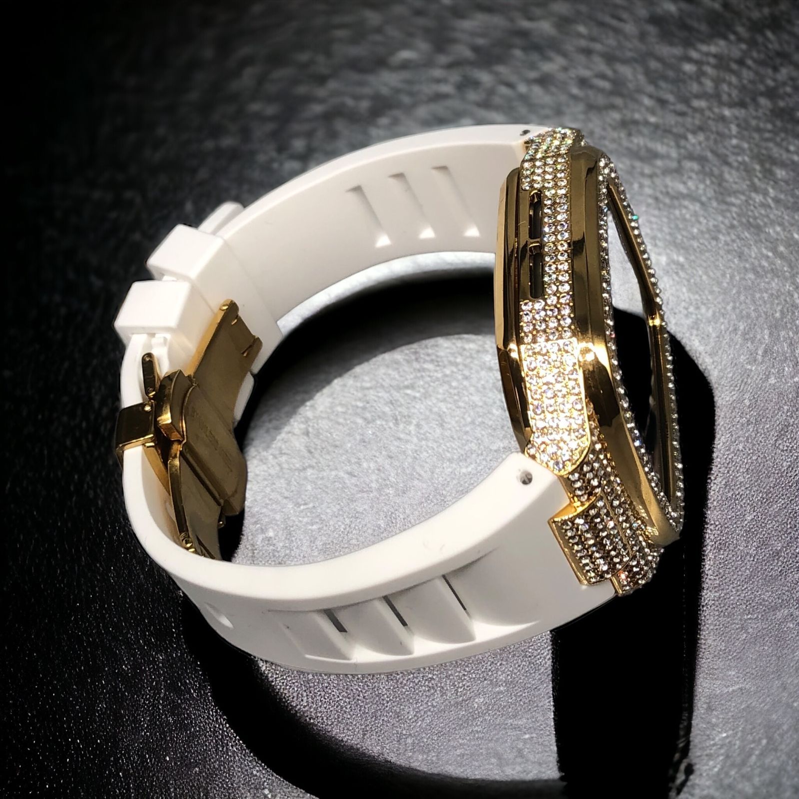 GimelZayinセット cs ホワイト ゴールド アップルウォッチ ラバーベルト ステンレス Apple Watch キラキラ ケース カバー 44 mm 45 46 バンド