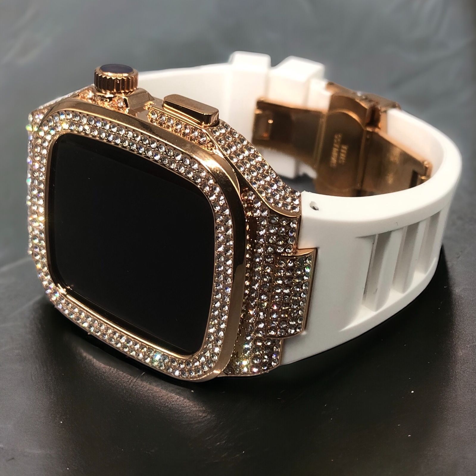 GimelZayinセット cs ホワイト ローズゴールド アップルウォッチ ラバーベルト ステンレス Apple Watch キラキラ ケース カバー 44 mm 45 46 バンド