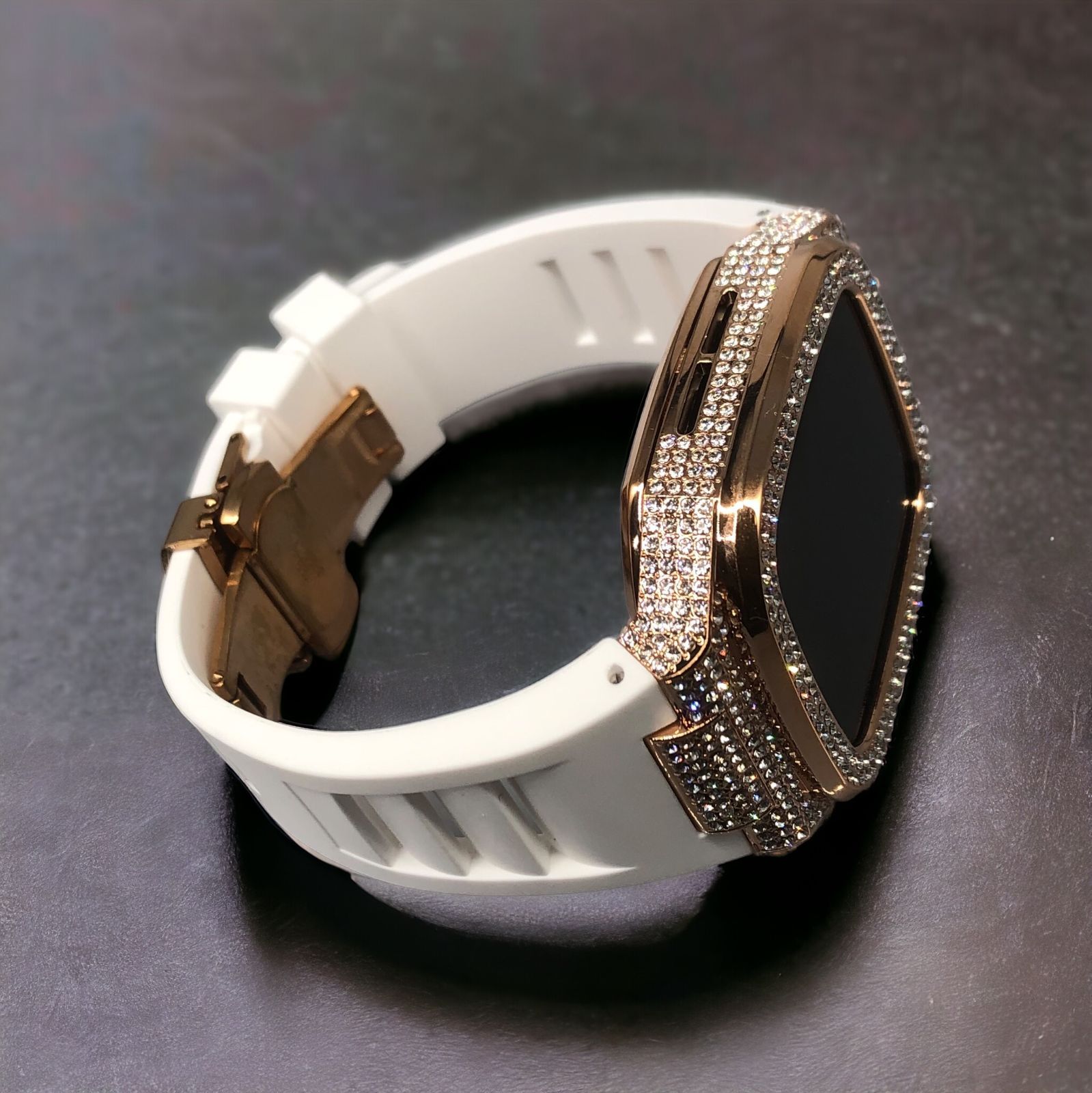 GimelZayinセット cs ホワイト ローズゴールド アップルウォッチ ラバーベルト ステンレス Apple Watch キラキラ ケース カバー 44 mm 45 46 バンド