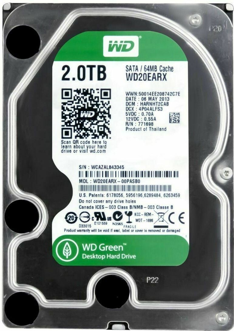 3年保証】Hard Drive Western Digital 2TB Green WD20EARX SATA III