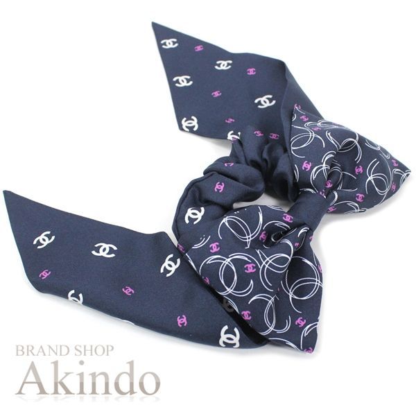 シャネル シュシュ シルク リボン ヘアアクセ ココマーク ネイビー CHANEL レディース バッグチャーム 腕輪 ファッションアイテム オシャレ 記念日 便利 ブランド プレゼント ギフト